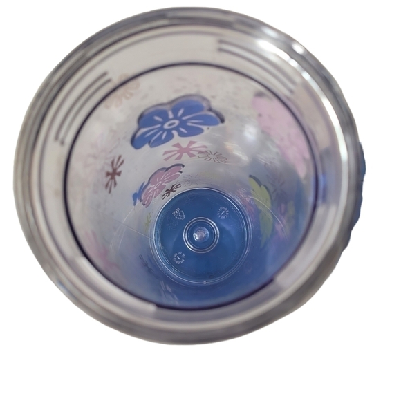 Starbucks Double Wall Clear Raised Floral Flowers Blue Lid 16oz - Picture 7 of 9